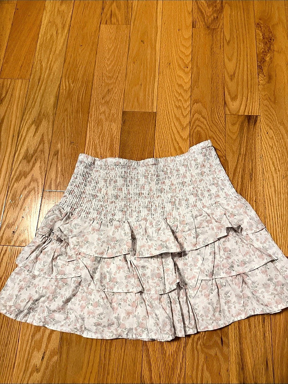 twik Floral Ruffled Smocked Mini Skirt Pink & White Size Large